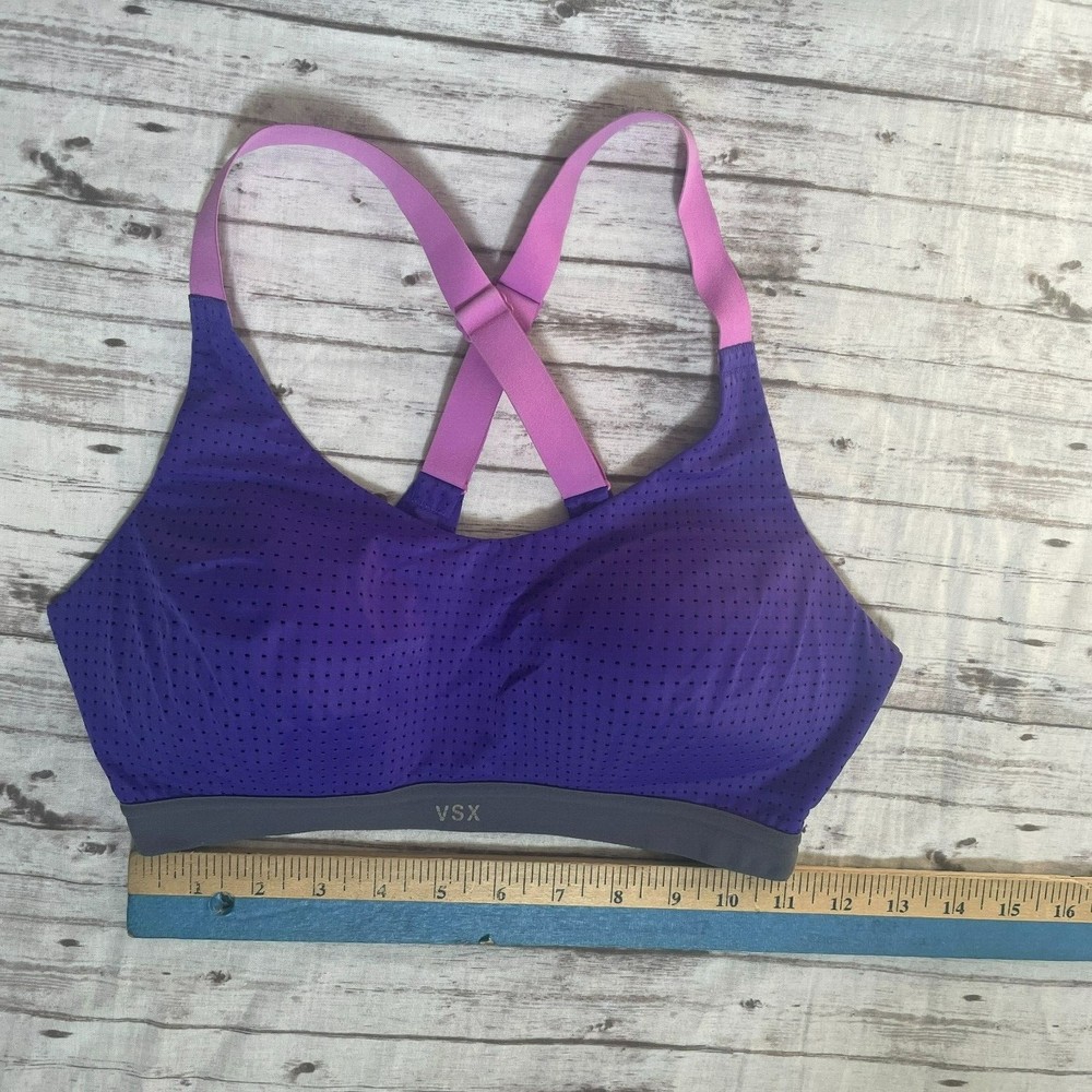 Victoria Secret  VSX Purple Cross Back Lightweight Sports Bra Sz 32D Wireless - Picture 2 of 6